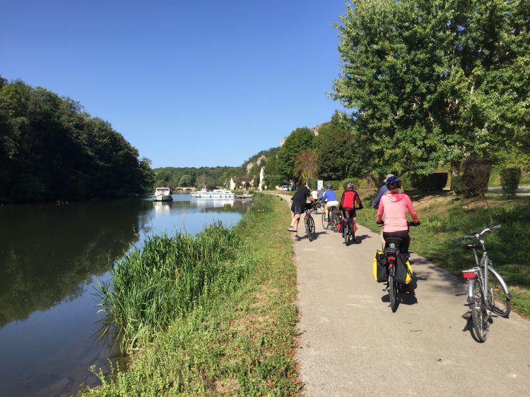 Cyclists along the canal in Burgundy