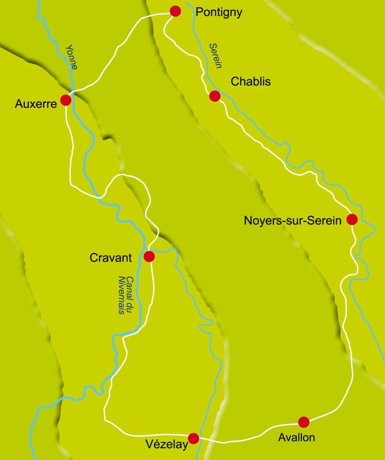 Karte der Radreise im Nordburgund