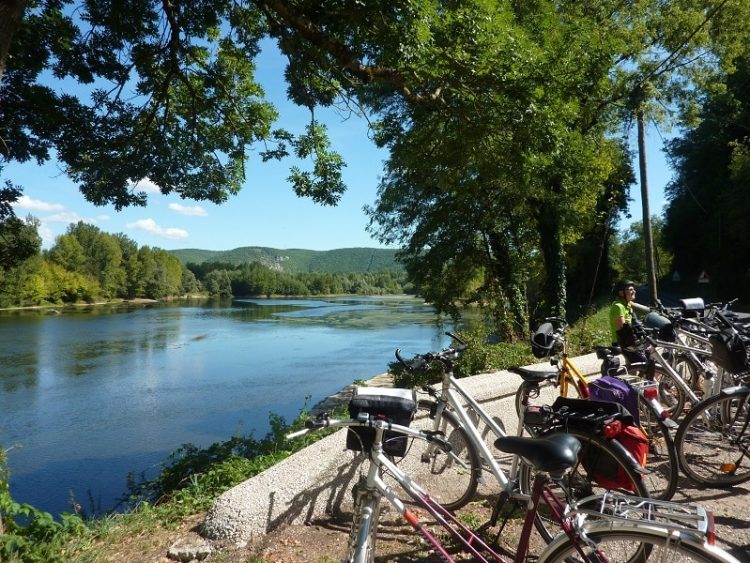 bicycles by the river in the Perigord noir in Dordogne