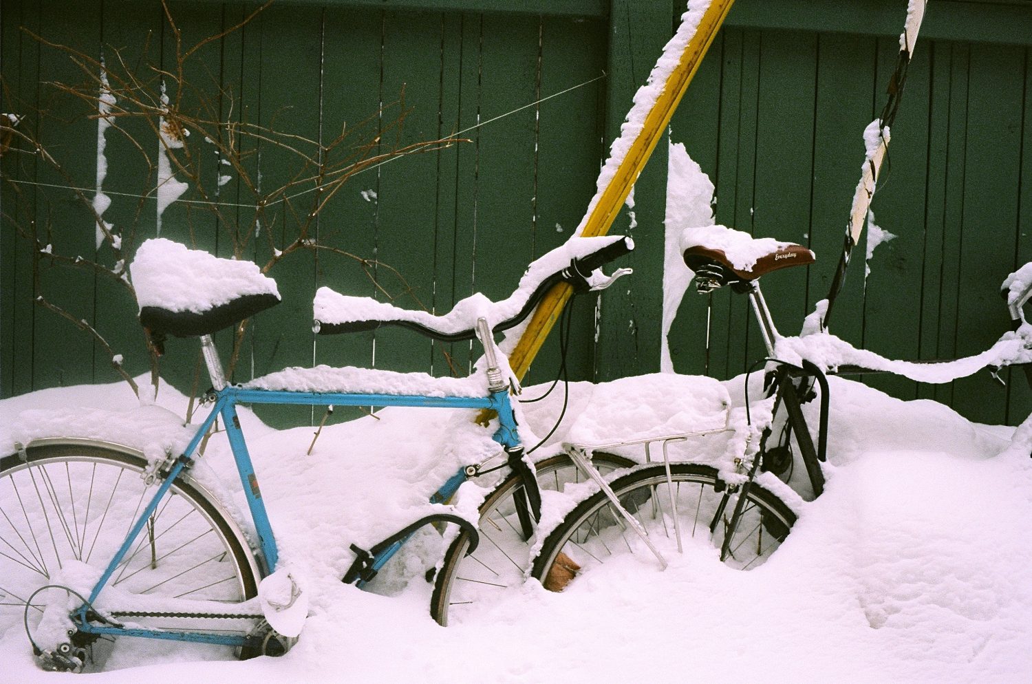 Bicycle in the snow in winter