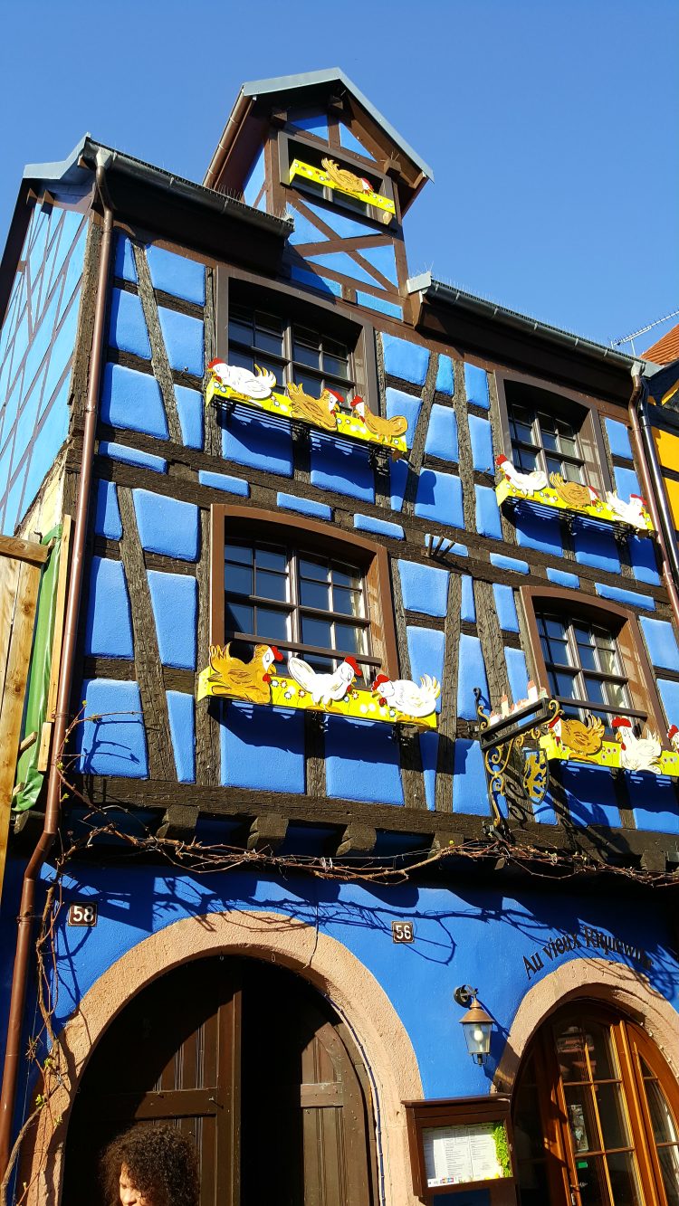 blue half-timbered house in Alsace